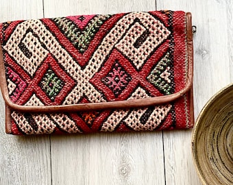 Moroccan Red Kilim Hand Clutch with Shoulder Straps Berber style-bag, handbag, purse, no.4 gifts, gifts  her  Ramadan,Gifts for her