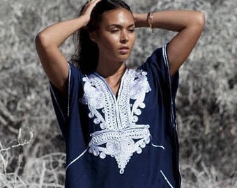 Summer Dress Kaftan Caftan-Navy Blue &Silver Boho Marrakech, Beach dress,beach cover ups, resortwear, loungewear, dress,Eid, vacations