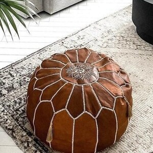 Bestseller/ gift, Spring TAN BROWN MOROCCAN Leather Pouf Pouffe-gifts, wedding gifts, decor, home gifts, ottoman,brown floor pouf,Xmas gifts image 6