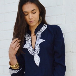 Abito autunnale Salma Caftano blu navy Caftano - abbigliamento da casa, abito da resort, copricostume da spiaggia, matrimonio, regali di compleanno, regalo per lei, abito da casa, vacanza