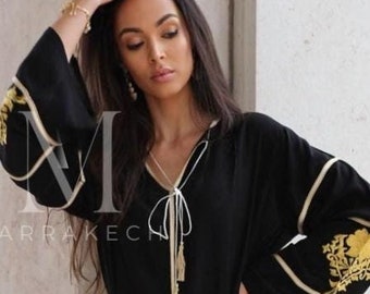 Black & Gold Summer Kaftan, Caftan-Moroccan Kaftan,Goddess dress, Ladies Halloween Costume, Halloween black dress,Tribal dress,fall clothing