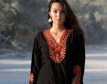 Black Orange  Kaftan-Caftan,Lounge Dress,  Dress, Bohemian Clothing,home dress Dress, home kaftan, boho gift,  dress, Gifts for her dress