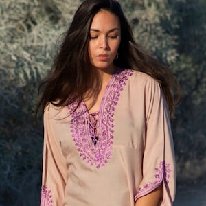 Beige Lilac  Kaftan-Cotton Embroidery Dress, Bohochic Caftan,  gifts Dress,  Dress, Bohemian Clothing, Maternity Dress,,,,Gifts for her,,Eid