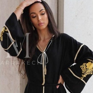 Black & Gold Autumn Kaftan, Caftan-Moroccan Kaftan,maxi dress,beach cover ups, beach dress,home dress,resort dress,lounge dress,holiday gift