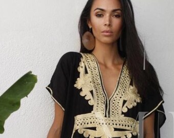 MM Original Kaftan Black Gold Marrakech Resort Caftan-beach cover ups,resortwear,loungewear, maxi dresses, birthdays, honeymoon,home dress