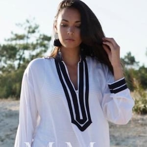 Summer Kaftan White Navy Blue Mariam  Caftan- giftswear,resortwear, beach kaftan, moroccan dress,holiday kaftan, maxi dress,,,Gifts for her