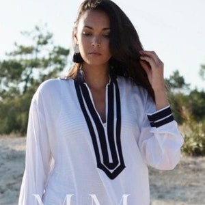 White Navy Blue Kaftan Mariam  Caftan Kaftan loungewear,resortwear, beach kaftan, moroccan dress, holiday kaftan, maxi dress,,Gifts for her