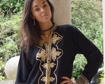 Spring Trend | New Black Boho Moroccan Caftan Kaftan - Aisha-loungewear,resortwear, coverup,Birthdays,Honeymoon, Maternity Gift,