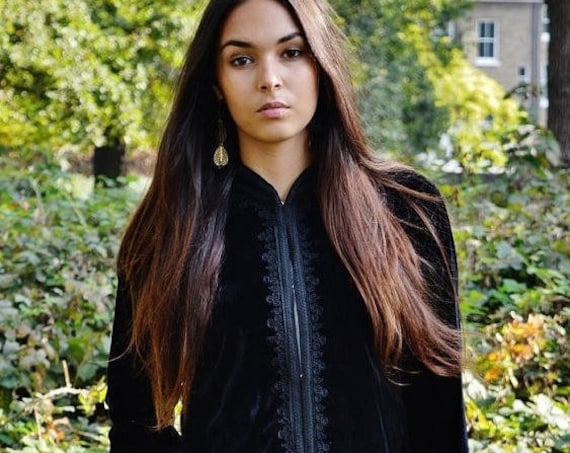 Sale// Black Velvet Luxury Jacket Black Embroidery-Nadia-bohemian,  jacket, velvet jacket, embroidered jacketsRamadan,Easter,valentines day
