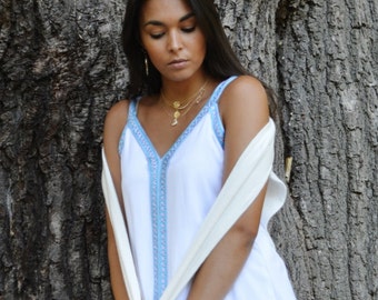 Spring White Non-Sleeveboho Caftan Kaftan Maxi Dress Sahra - Caftan, beach wear wear, resort wear, beach cover ups, kaftan,beach kaftan,