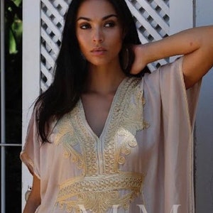 Summer Dress Kaftan, Beige Marrakech Resort Caftan Kaftan -beach cover ups, resort kaftan,home dress, gifts  her, cruise, vacation dress,