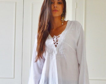Spring Tunic Trend White Tunic Embroidered Dress-Karmia's Syle,  gifts, beach, resort, holiday, bohemian wear,beach kaftan gifts