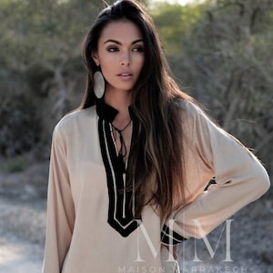 Spring Beige Black Mariam Resort Caftan Kaftan -resortwear, spa robe, dress, Birthdays or Maternity Gifts, loungewear, vacation dress, gifts