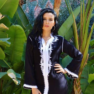 Summer Black Kaftan Clothing Black White Warda Moroccan Caftan Kaftan -maxi, resort, beach cover up, , Moroccan,home dress Gifts, dress,,