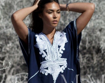 Spring Kaftan Navy Blue Silver Boho Marrakech Resort Caftan Kaftan -beach cover ups, resortwear, beach wedding, gifts, vacation dress,