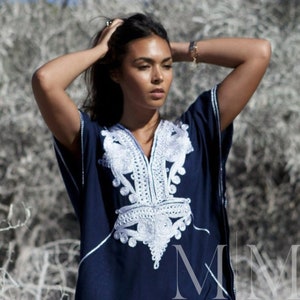 Spring Kaftan Navy Blue Silver Boho Marrakech Resort Caftan Kaftan -beach cover ups, resortwear, beach wedding, gifts, vacation dress,