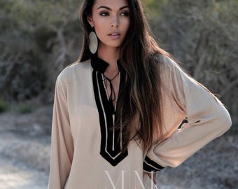 Spring Beige Black Mariam Resort Caftan Kaftan -resortwear, spa robe, dress, Birthdays orhome dress Gifts, loungewear, vacation dress, gifts