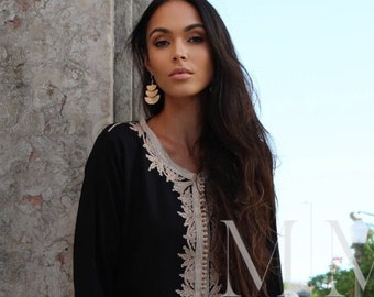 Summer Kaftan Black Beige kaftan caftan Maxi Dress- Karima-loungewear,home dress,resort dress,gift for her,party dress, boho dress