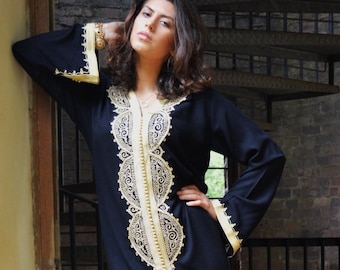 Summer Black Moroccan Caftan Kaftan -Lella-Luxury lounge dress, traditional abayas,resort kaftan,work from home,gift for hers, dress