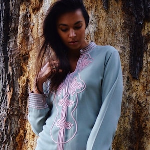 Summer Grey with Baby Pink Moroccan Caftan Kaftan Aisha-loungewear,resortwear,robe,  birthdays, Honeymoon or Maternity Gift,beach kaftan,