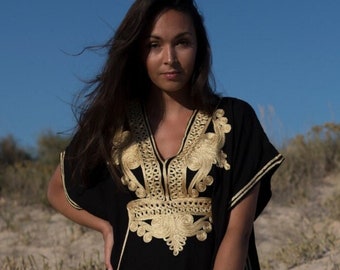 Spring Kaftan Dress Moroccan Black Gold Beach Caftan-beach cover up, resortwear wear,home dress wear, birthday, wedding gift,Gifts for her