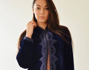 Spring Long BLACK Velvet Luxury Jacket Embroidery- gifts, bohemian jacket, velvet, winter clothing, moroccan,gift for her, Ramadan gift