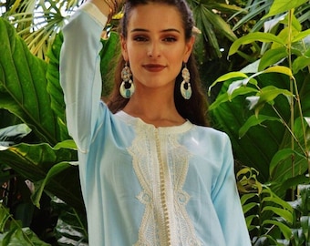 Spring Sky Blue Lella Kaftan- caftan,resortwear, beach cover ups, birthday gifts, moroccan kaftan, lounge kaftan,home dress,summer dress