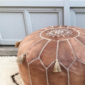 Bestseller/ gift, Spring TAN BROWN MOROCCAN Leather Pouf Pouffe-gifts, wedding gifts, decor, home gifts, ottoman,brown floor pouf,Xmas gifts image 2