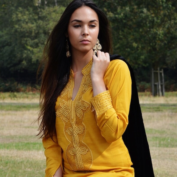 Tunic Clothing Dark Yellow  Moroccan Bedouin shirt, tunic, resort wear wear, beach wear, handmade tunic, Marrakech tunic shirt, fall tunic