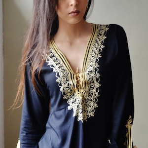 Spring Black Tunic Dress with Gold Marrakech Boho Tunic resort dress, lounge dress, bohemian dress ,gifts, vacation, cruise dress,, Ramadan image 5