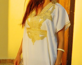 Maternity wear Marrakech - White with Gold Embroidery, dress,beach kaftanholiday wears,,,,Spring dress  ,,Gifts for her,summer dress