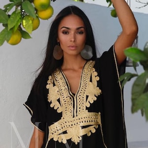 MM Original Kaftan, Moroccan Black Gold Marrakech Resort Caftan-beach cover up,loungewear,maxi dress, gifts, maternity, vacation,home dress