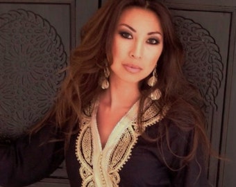 Summer Dress Black Moroccan Caftan Kaftan -Lella -loungewear, traditional abayas, resortwear, Birthdays,Maternity Gift,Gifts for her,