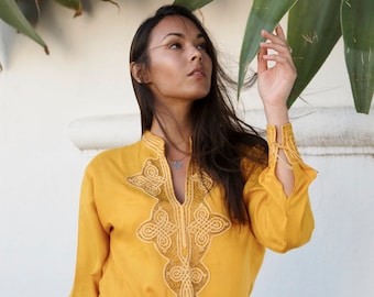 Tunic Kaftan /Dark Yellow  Moroccan Tunic- shirt, resort wear wear, beach wear, handmade tunic, dress,,,,,Spring dress  Ramadan,,Ramadan