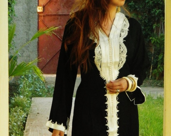 Black & White Marrakech Tunic Dress - Fatimah - Mothers day ,Birthday gifts,honeymoon gifts, wedding gifts, anniversary gifts,beach kaftan