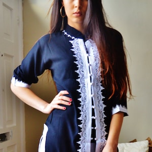 Autumn Dress Navy Blue and White Moroccan Tunic-holiday wear, casual wear, mother&#39;s day, stay home clothing, Autumn tunics,,,,Gifts for her