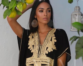 MM Original Kaftan Black with Gold Marrakech Resort Caftan- beach cover ups,resortwear,loungewear, maxi dresses, birthday gift,home dress