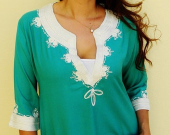 Spring Trend Green Sarah Marine MoroccanTunic-perfect for beachwear, resortwear, beach, caftan, kaftan, birthday gifts, mother's day gifts