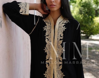 Frühling Sommer Schwarz Gold Kimono Jacke Leyla-Kaftan Kimono,Kleid,Party Kleid,Geburtstagsgeschenke,marokkanische Jacke,resort wear,Baumwolljacke,Eid