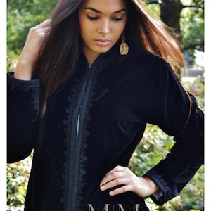 Black Velvet Luxury Jacket Black Embroidery-Nadia-bohemian,  jacket, velvet jacket, embroidered jackets gifts, moroccan jacket,Gifts for her