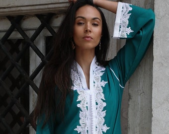 Spring Kaftan Trendy Finds Clothing Green & White kaftan Maxi Dress- Karima-loungewear,home dress Gifts, kaftan, dress, beach kaftan,