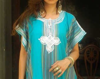 Caftán de resort Kaftan Bedoin -Turquesa- como ropa de estar, ropa de playa, pareos de playa, ropa de resort, regalo para mamás, caftán de playa, regalos para ella