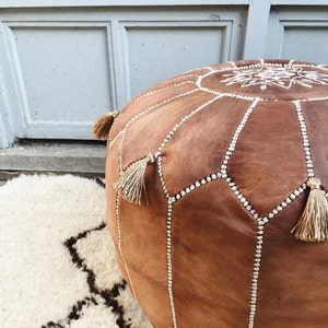 Bestseller/ gift, Spring TAN BROWN MOROCCAN Leather Pouf Pouffe-gifts, wedding gifts, decor, home gifts, ottoman,brown floor pouf,Xmas gifts image 3