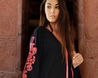 Valentines Day Dress,Winter Black Floral Marrakech Bohochic Kaftan Caftan,home Kaftan,Embroidered kaftan, Lounge Kaftan, Moroccan,Ramadan
