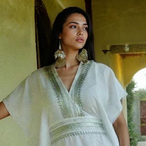 Autumn White Silver Resort Caftan Marine - beach kaftan, maternity wear, honeymoon, birthday gifts  her, dress,beach kaftan,gift boho dress