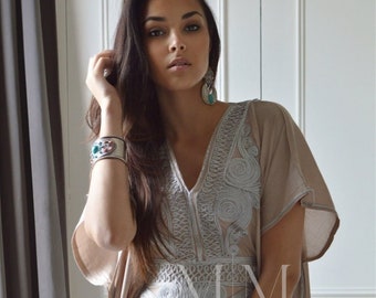 Spring Kaftan, Beige Silver Resort Caftan Kaftan- loungewear, as beachwear,cover , Kaftan, maternity, birthday gifts,beach kaftan,