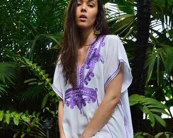 Winter White Purple Marrakech Resort Caftan Kaftan -dress, dress, trendy, beach cover ups, resortwear,maxi dresses, dress,,,,Gifts for her