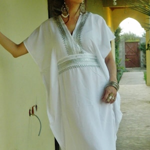 Spring White Caftan Kaftan  Dress-Luxury loungewear, as resortwear, wedding,beach cover up, dresses,kaftan , Maternity Gifts,dress,  gift