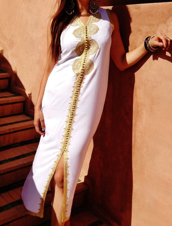 Summer Dress White Non Sleeve Kaftan Caftan-Kenza-Kaftan, resort wear,beach cover up, beach dress,Summer dress,summer dress,ramadan,eid,Eid