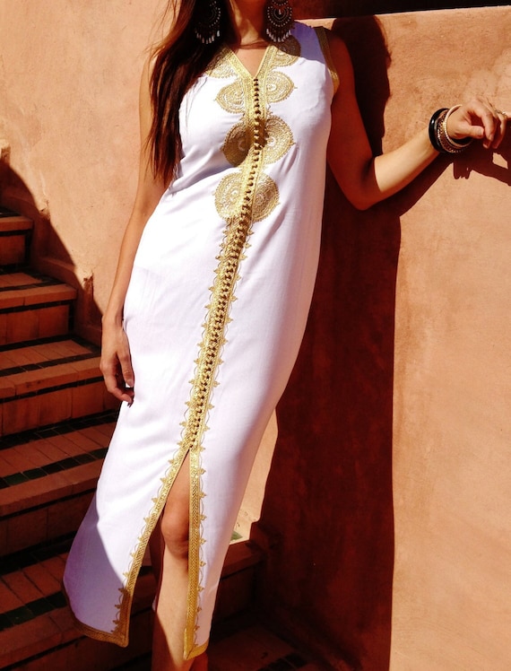 Spring Dress White Non Sleeve Kaftan Caftan-Kenza-Kaftan, resort wear,beach cover up, beach wear, beach wedding,,,Spring dress,,summer dress